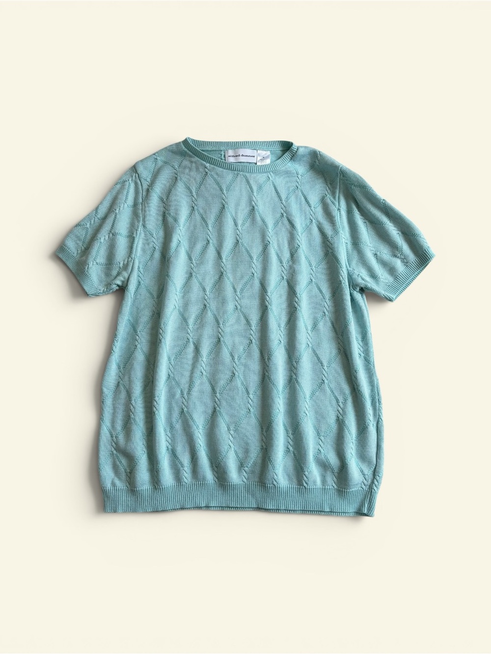 Vintage Alfred Dunner Aqua Blue Diamond Knit Short Sleeve Sweater Top Women's M